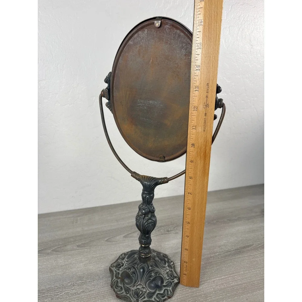 Antique Victorian Art Nouveau Style Cast Metal Swivel Vanity Mirror Ornate Oval